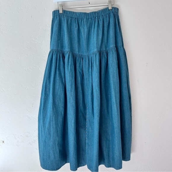 SPENCER CREATION Denim Studded Western Tiered Full Maxi Skirt Womens Size M/L - Picture 5 of 9